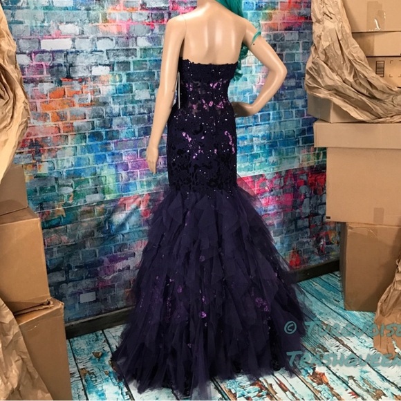 Beautiful Purple Jovani Corset Mermaid tulle dress gown formal designer Size 4 - Picture 11 of 11